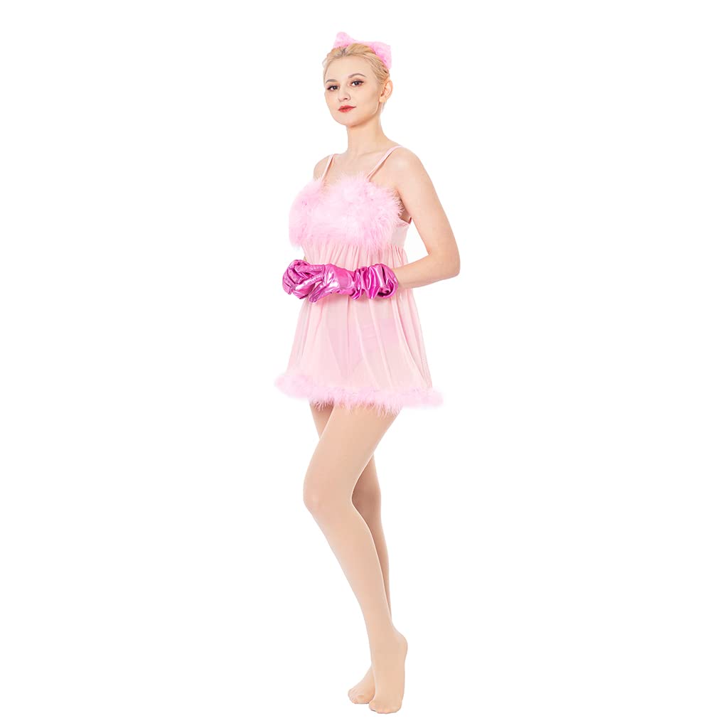Fembot Cosplay Costume Women's Sexy Feather Lingerie Set Pink Dress Halloween Cosplay Costume - Image 3