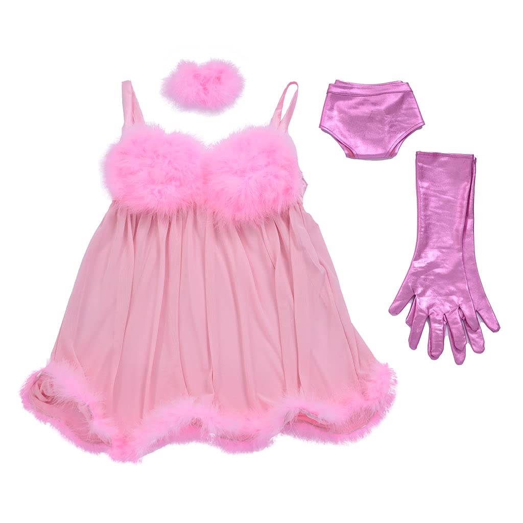 Fembot Cosplay Costume Women's Sexy Feather Lingerie Set Pink Dress Halloween Cosplay Costume - Image 6