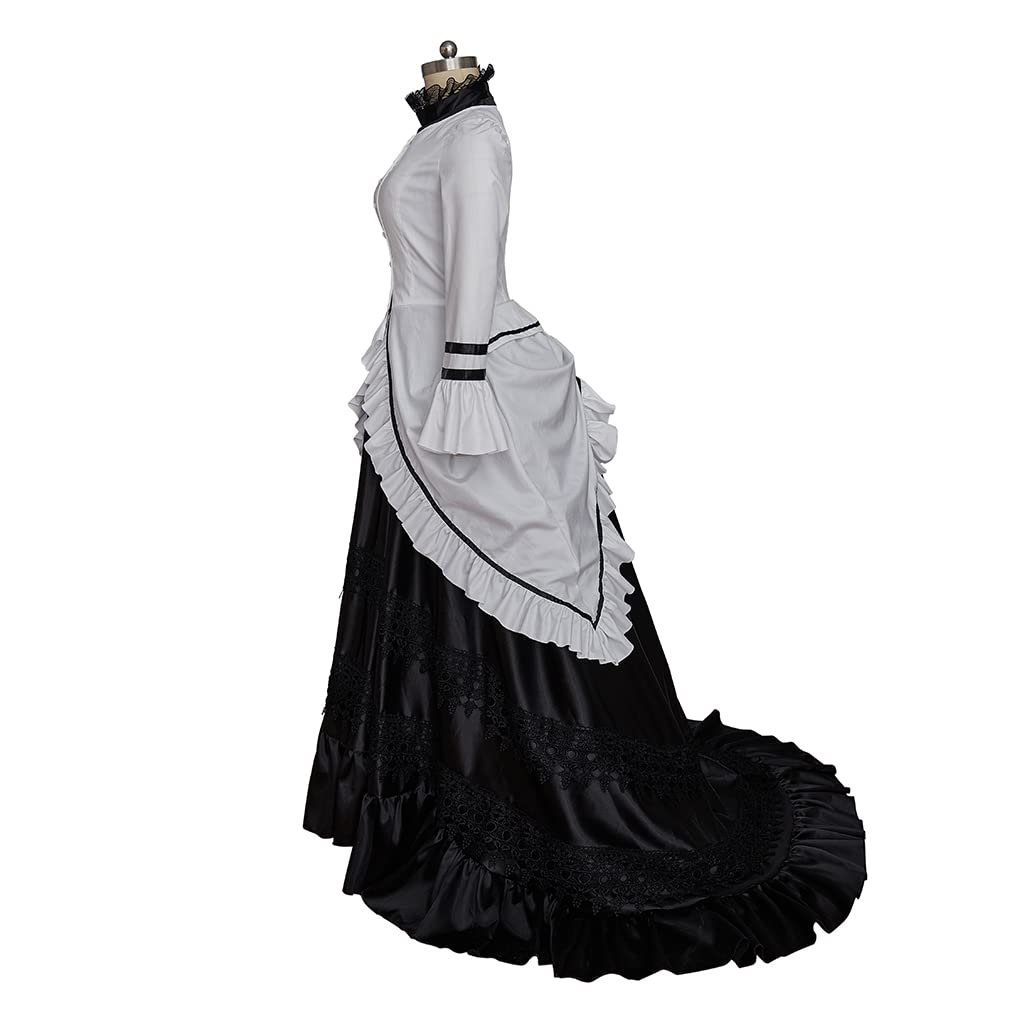 iSHOWcos 1860s Victorian Dress Women Gothic Vintage Black White Lace-up Corset Civil War Southern Belle Bustle Ball Gown - Image 3