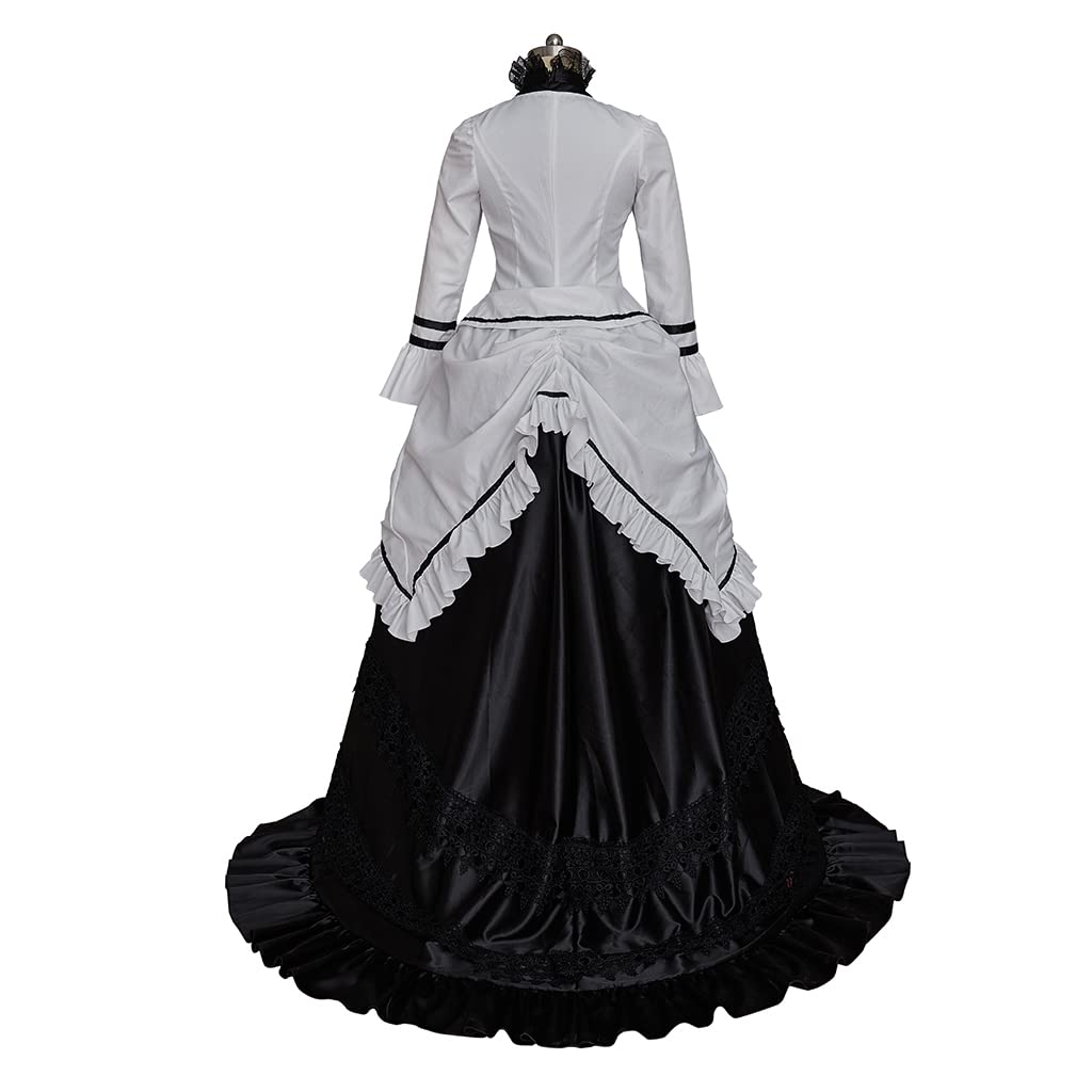 iSHOWcos 1860s Victorian Dress Women Gothic Vintage Black White Lace-up Corset Civil War Southern Belle Bustle Ball Gown - Image 4