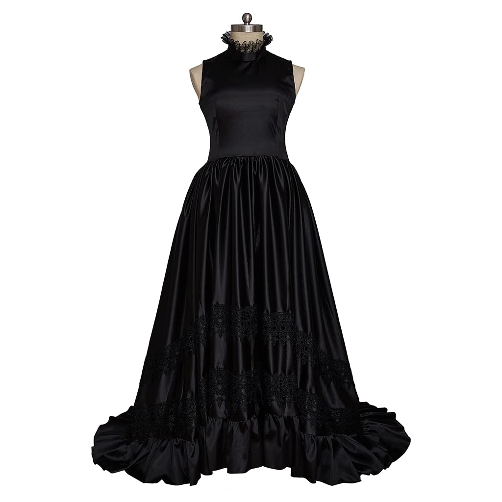 iSHOWcos 1860s Victorian Dress Women Gothic Vintage Black White Lace-up Corset Civil War Southern Belle Bustle Ball Gown - Image 6