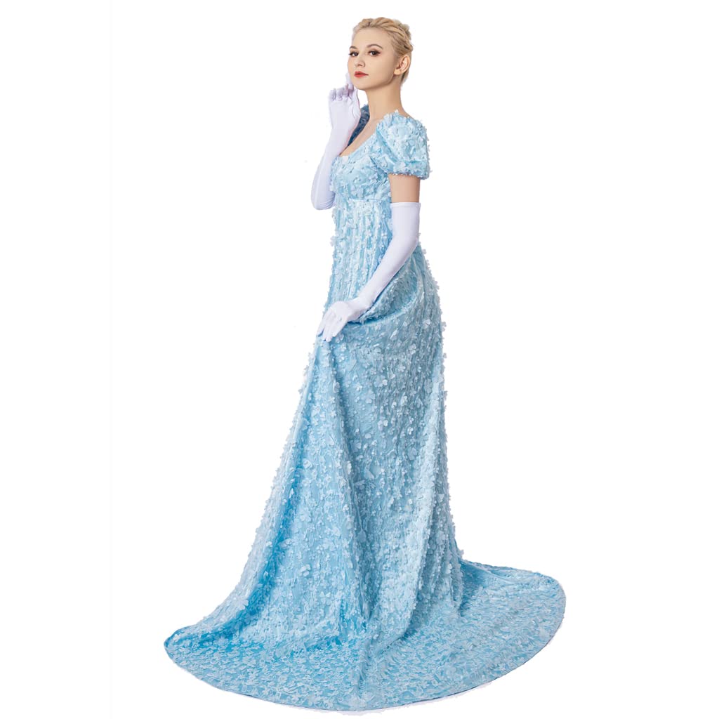iSHOWcos Daphne Dress Cosplay Costume Women's Regency Dress Blue Lace Dress - Image 4