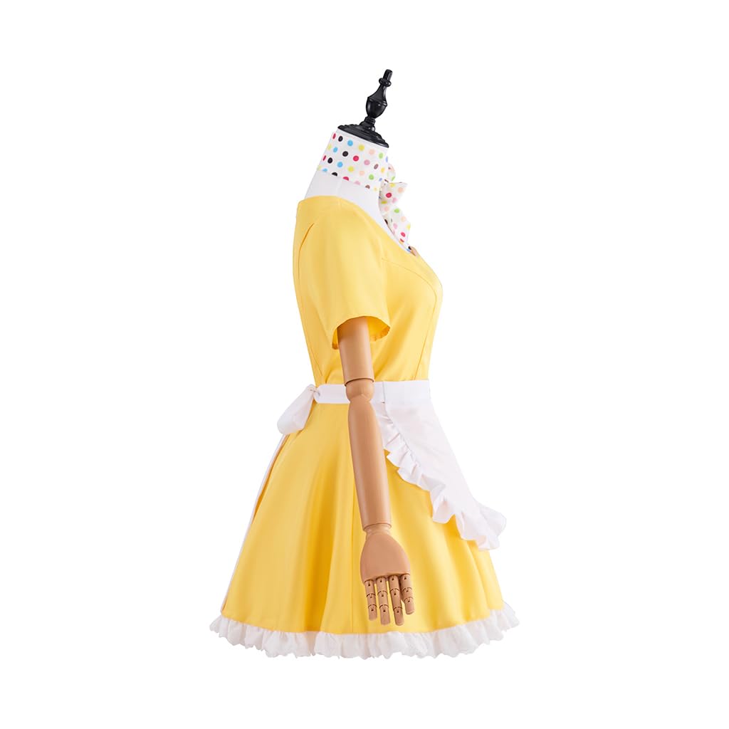 iSHOWcos Musical Waitress Cosplay Costume Women Yellow Maid Dress Uniform with Apron Scarf Outfit - Image 3