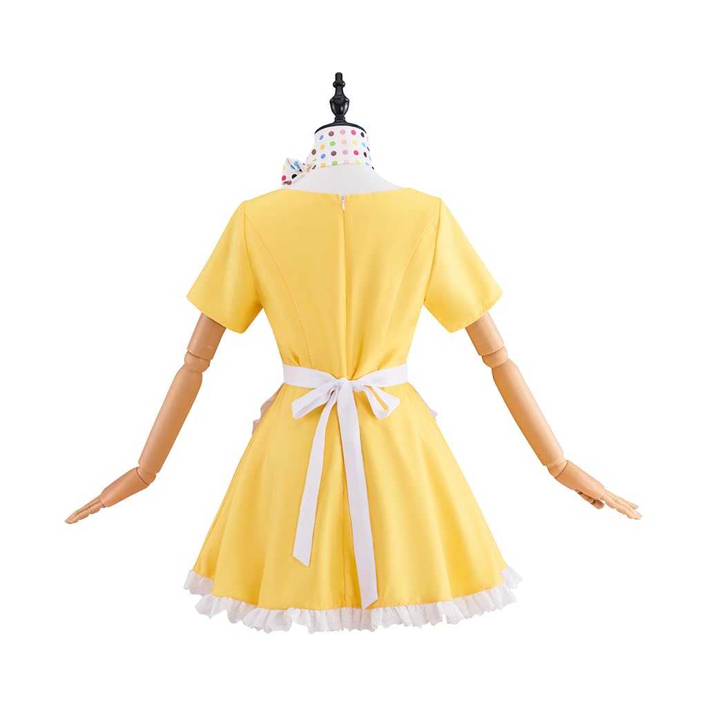 iSHOWcos Musical Waitress Cosplay Costume Women Yellow Maid Dress Uniform with Apron Scarf Outfit - Image 4