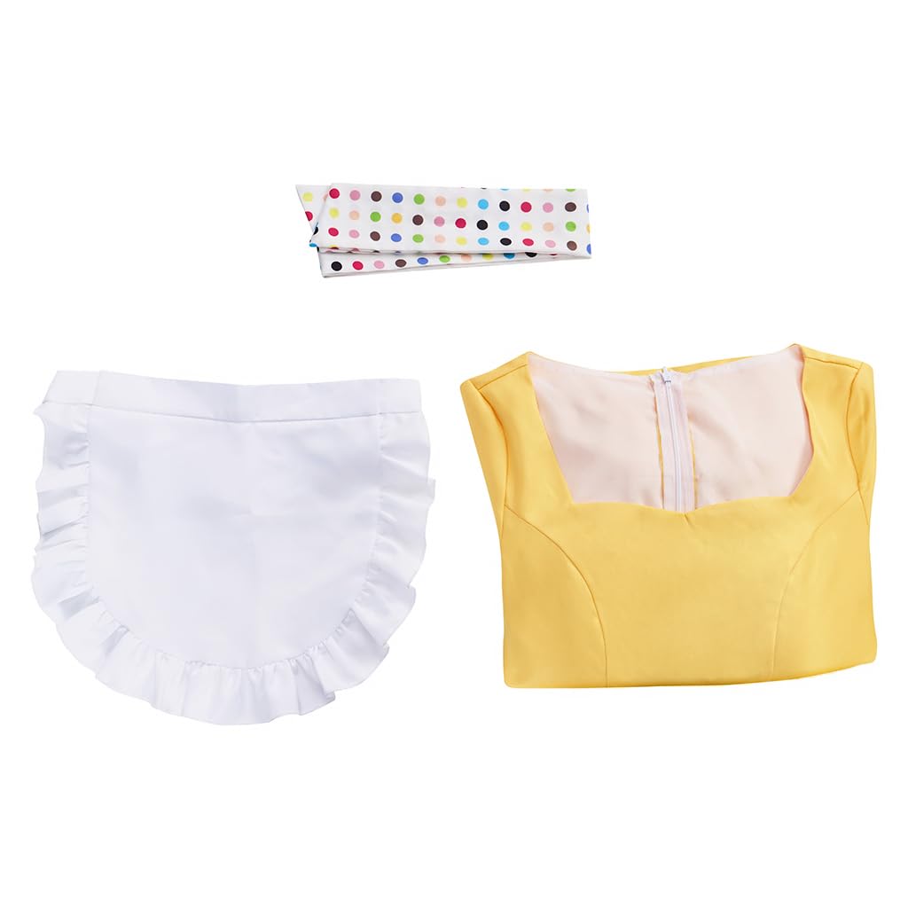 iSHOWcos Musical Waitress Cosplay Costume Women Yellow Maid Dress Uniform with Apron Scarf Outfit - Image 7