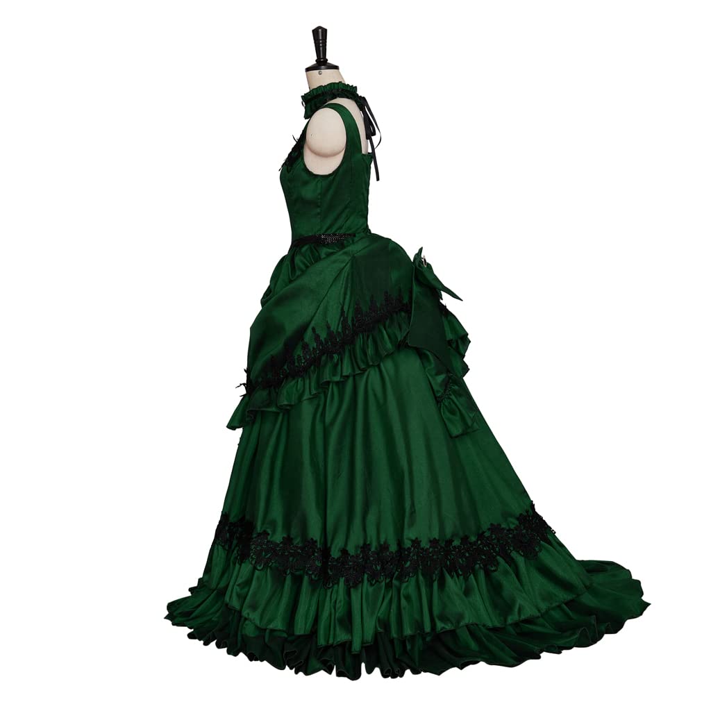 iSHOWcos The Vampire Madeline Cosplay Costume Victorian Bustle Green Dress Halloween Costume Gothic Ball Gown for Women - Image 3