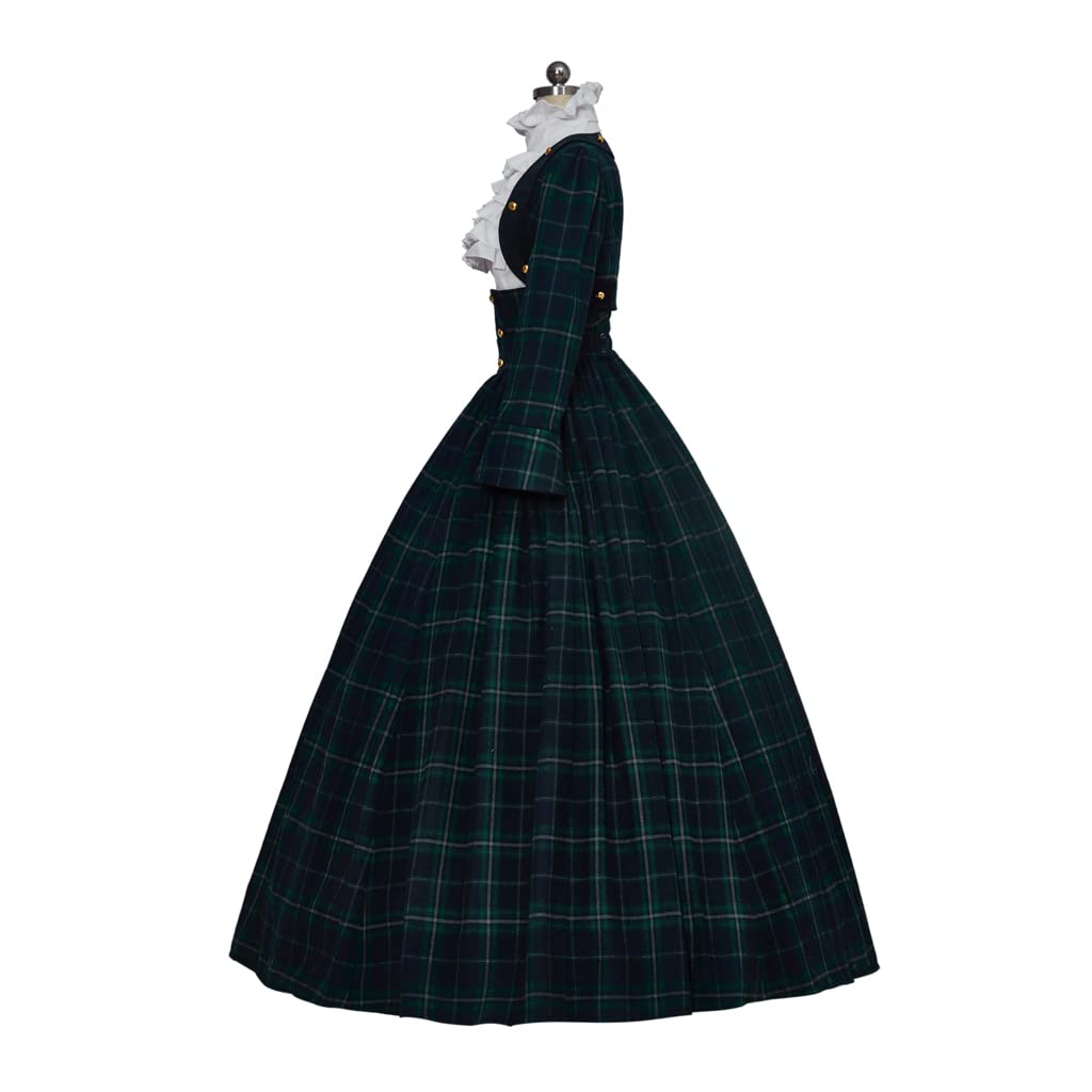 iSHOWcos Victorian Dickens Christmas Caroler Caroling Cosplay Green Plaid Dress Civil War Pioneer Women Dress - Image 3