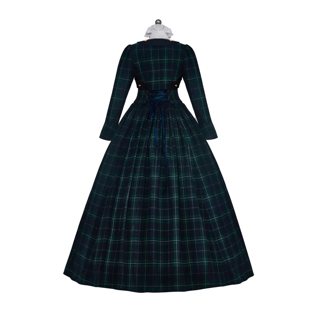 iSHOWcos Victorian Dickens Christmas Caroler Caroling Cosplay Green Plaid Dress Civil War Pioneer Women Dress - Image 4