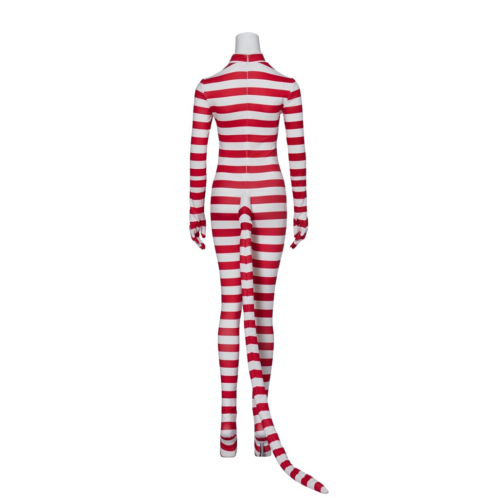 iSHOWcos White and Red Striped Jumpsuit with Bunny Ear and Tail - Image 4