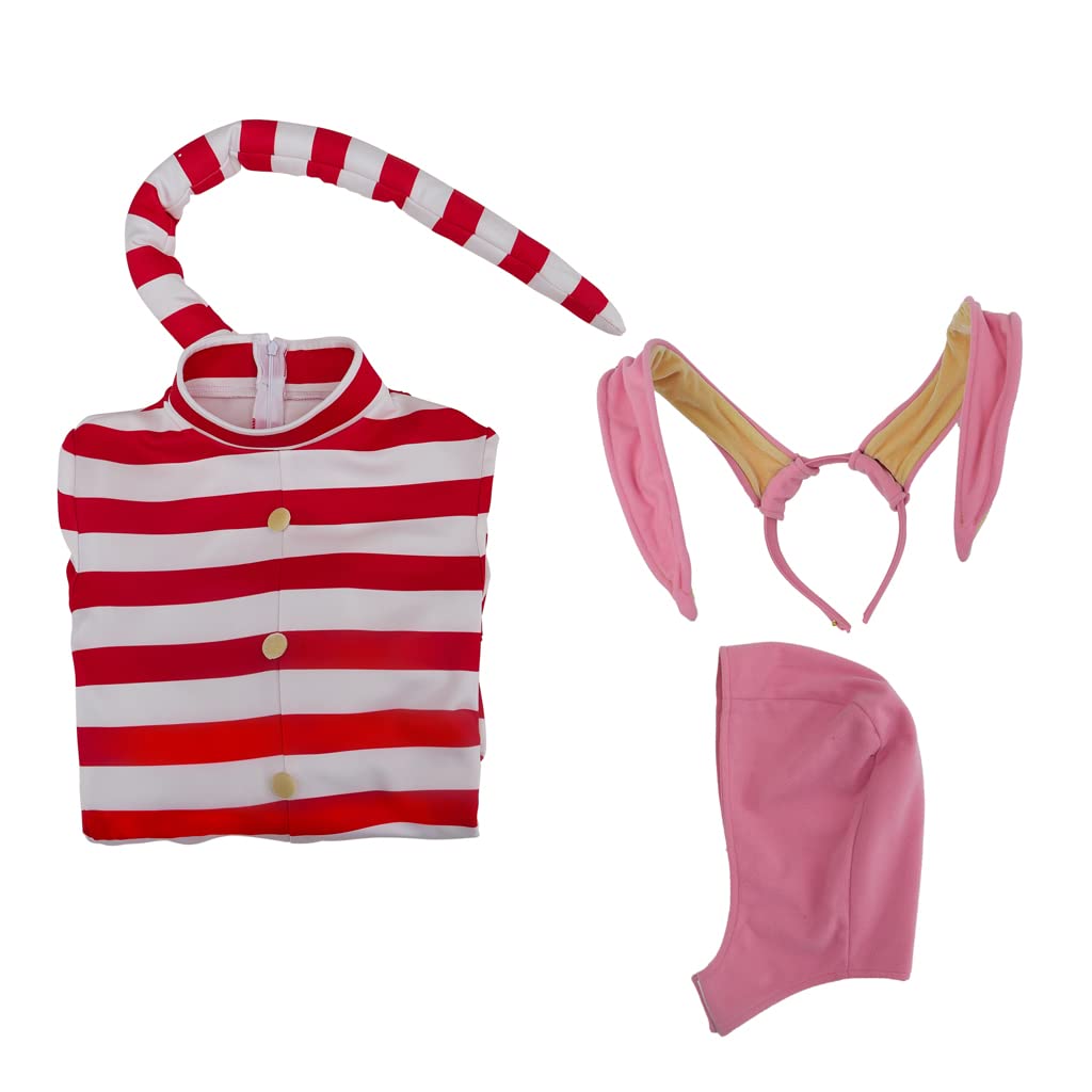 iSHOWcos White and Red Striped Jumpsuit with Bunny Ear and Tail - Image 6